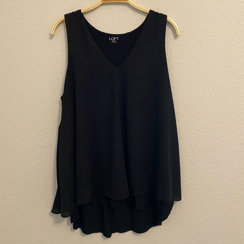LOFT V-Neck Dressy Layered Black Tank • Large